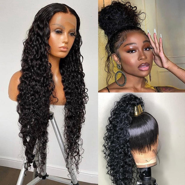 360 Lace Frontal Wig 28 30 Inch Water Wave 13x4 Lace Front Wig Human Hair Wigs Deep Curly Glueless Virgin Brazilian 180% Density